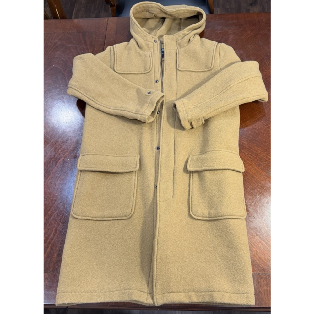 Vintage Abercrombie & Fitch HOODED Camel Color Topcoat Sz S - Fabric made Italy - Picture 2 of 11